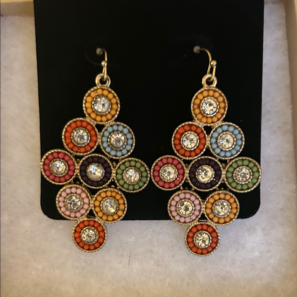 2/$20 Multicolor Crystal Earrings Goldtone Boho New